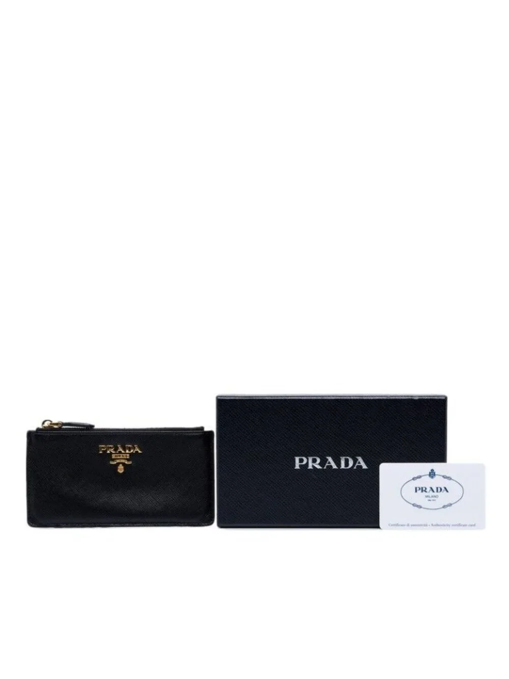 Prada Saffiano Fragment Case Coin Purse Black Leather